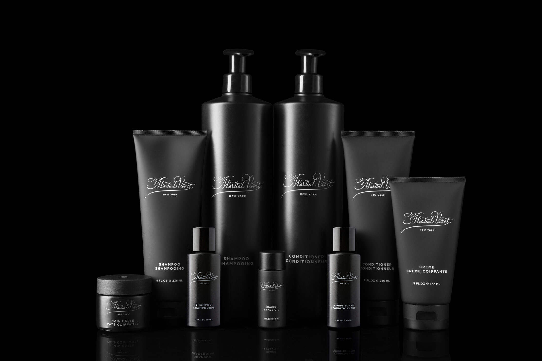 The Martial Vivot grooming line — shampoo, conditioner and styling products