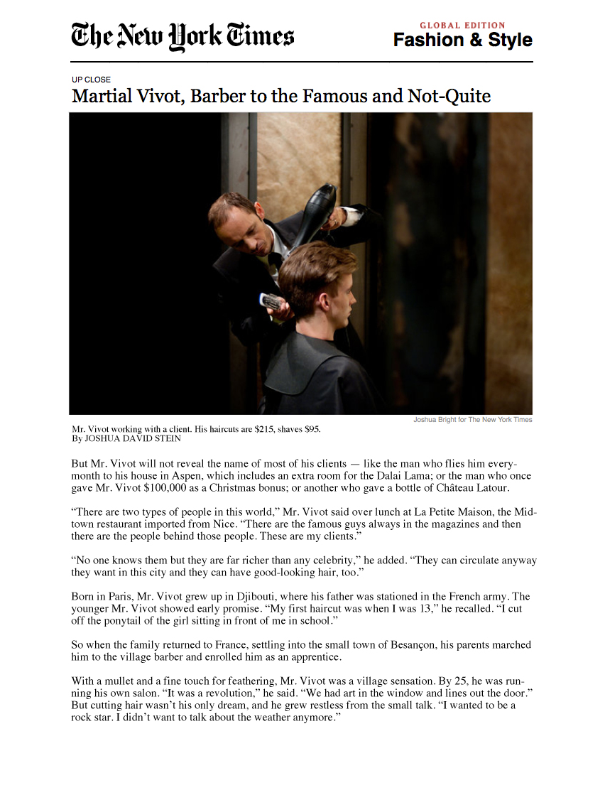 Page two of the 2011 New York Times profile of Martial Vivot.