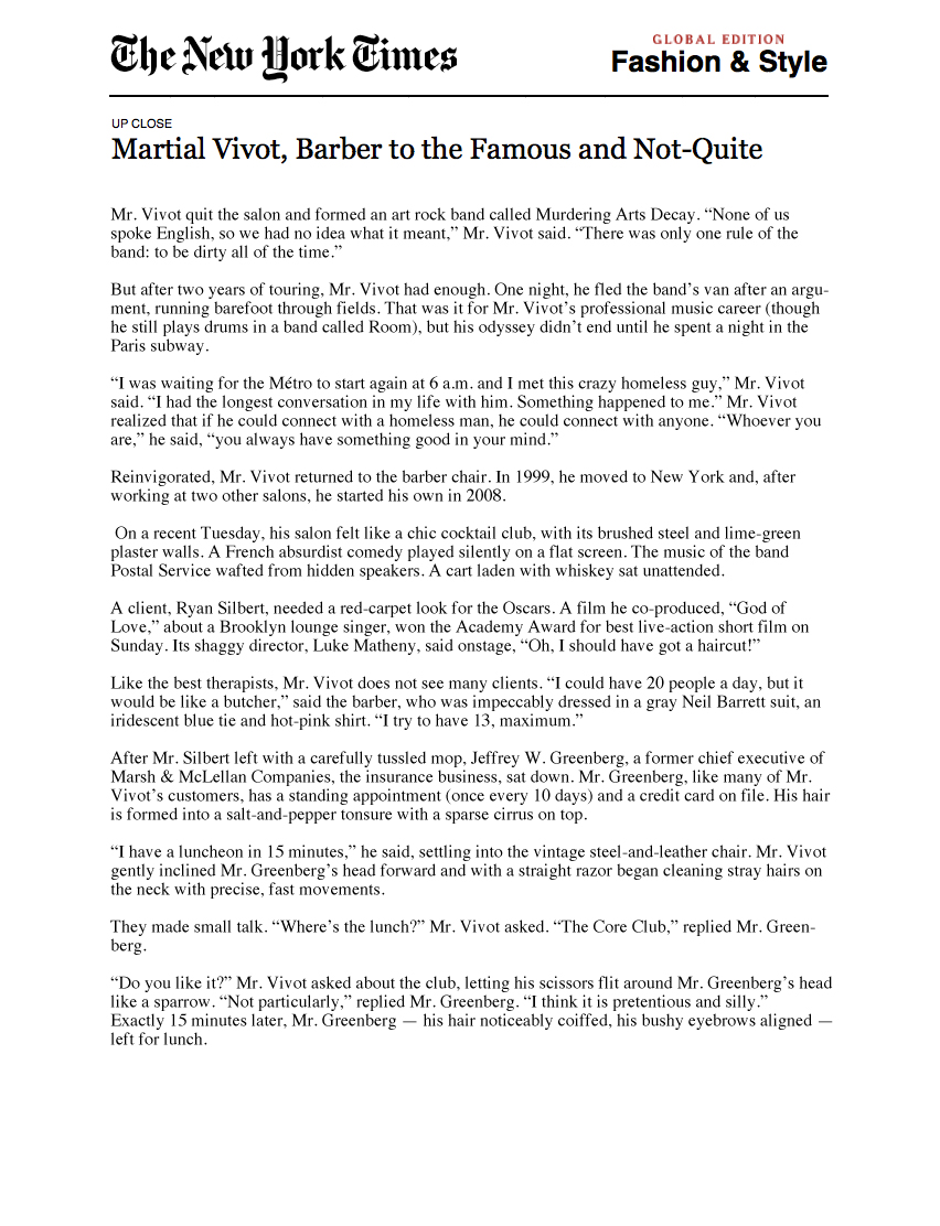 Page three of the 2011 New York Times profile of Martial Vivot.