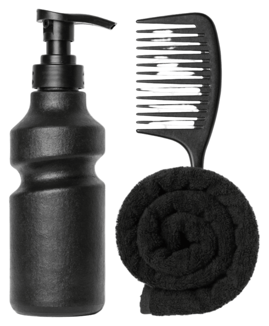 A treatment bottle, a wide-tooth comb and a towel — the hair treatments at Martial Vivot